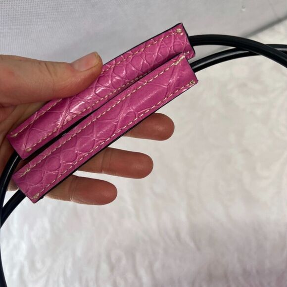 Pink Faux Croc Top Handle Satchel Bag Half Circle Vinyl‎ Approx 16x6 - Picture 5 of 11